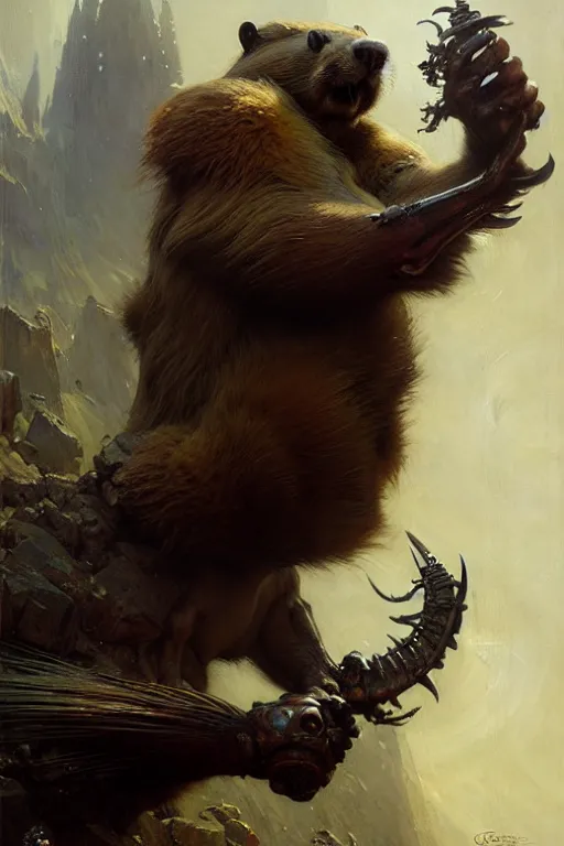 Image similar to beaver beast by gaston bussiere, bayard wu, greg rutkowski, giger, maxim verehin