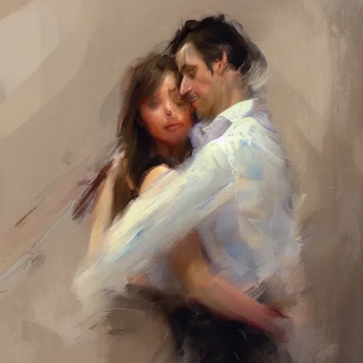Prompt: spontaneous unfinished romantic portrait, beautiful juicy brush strokes, by Richard schmid and Sargent, trending on cgsociety, expressionism, linen canvas