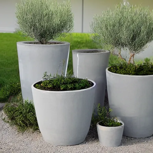 Image similar to large concrete pots with seatings, olive trees, wpc decking on the floor