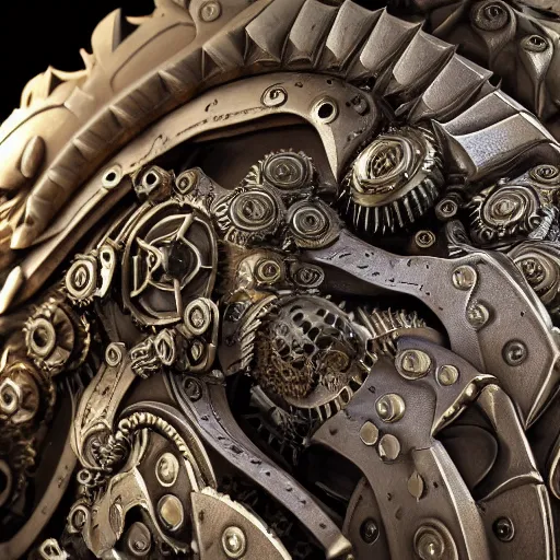 Image similar to A biomechanical ornate wolf made of engraved full plate armor and gears, Macro shot by Justin Gerard, unreal engine, physically based rendering