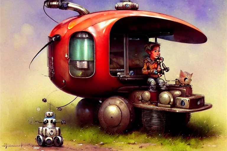 Image similar to adventurer ( ( ( ( ( 1 9 5 0 s retro future robot android mouse rv hover wagon motorhome robot. muted colors. ) ) ) ) ) by jean baptiste monge!!!!!!!!!!!!!!!!!!!!!!!!! chrome red