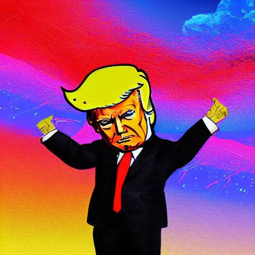 Image similar to digital art of Donald trump dancing in a (((((((synthwave)))))))) costume