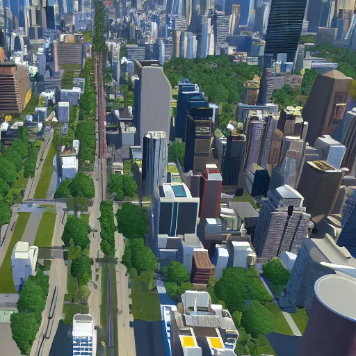 Image similar to new york city skyline in the style of cities skylines, in game sceenshot, gameplay