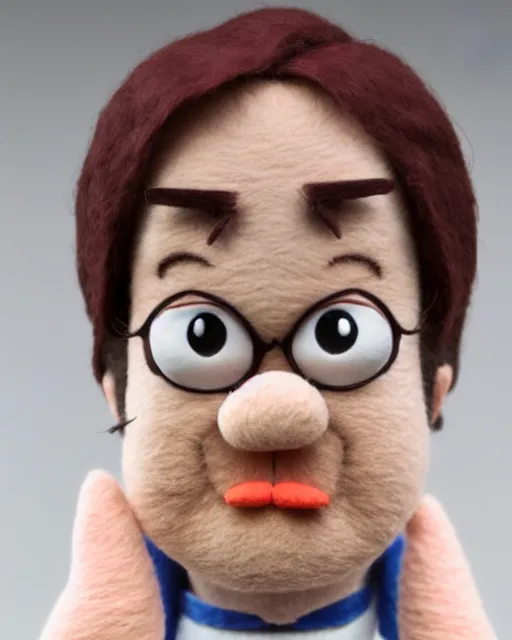 Prompt: dwight schrute as a muppet. highly detailed felt. hyper real photo. 4 k.