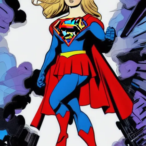Image similar to in the style of rafael albuquerque comic art, supergirl saving the day.