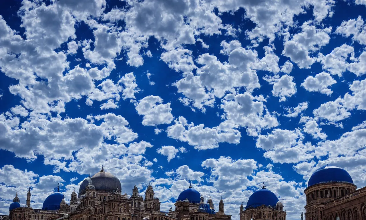 Prompt: Beautiful City of Blue Domes under a Spectacular Indigo Sky