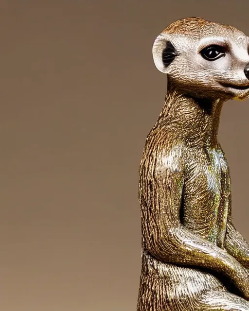 Prompt: a metallic multicolored statue of a meerkat