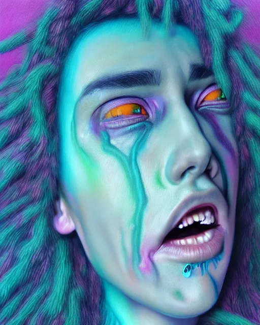 Image similar to a realistic detailed portrait painting of a monster, vaporwave