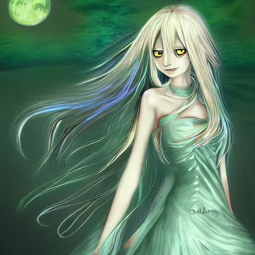 Prompt: digital art long hair anime lady ELF dancing in the moonlight l by Sakimichan