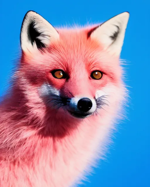 Image similar to pink fox, portrait, blue background, 8 k, 8 5 mm f 1. 8