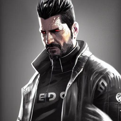 Image similar to Adam Jensen from Deus Ex as a GTA character, by Cedric Peyravernay, highly detailed, hyperrealism, excellent composition, cinematic concept art, dramatic lighting, trending on ArtStation