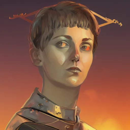 Image similar to portrait of joan of arc in the style of disco elysium, trending on artstation