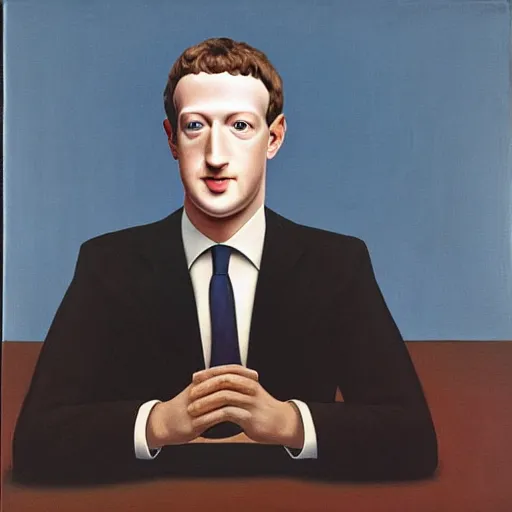 Image similar to Mark Zuckerberg, by Rene Magritte