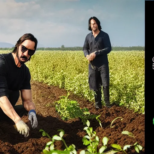 Image similar to keanu reeves planting potatoes in belarus, instagram photo, photorealistic, hyper detailed, hyper realistic, houdini, vfx, unreal engine 5, octane render, 8 k, full hd