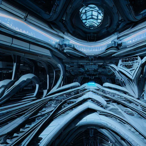 Image similar to photo of alien futuristic architecture, open white spaces glowing tech, scifi, intricate, detailed, unreal engine 5, photo - realism, hyperreal