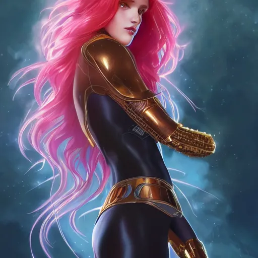 Image similar to ultra realistic illustration, bella thorne as starfire anime, intricate, elegant, highly detailed, digital painting, artstation, concept art, smooth, sharp focus, illustration, art by artgerm and greg rutkowski and alphonse mucha and wlop