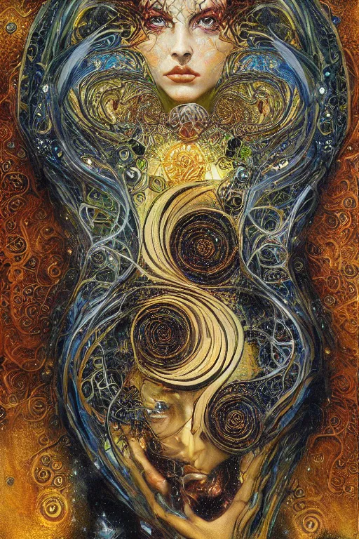 Image similar to Divine Chaos Engine by Karol Bak, Jean Deville, Gustav Klimt, and Vincent Van Gogh, visionary fractal structures, spirals