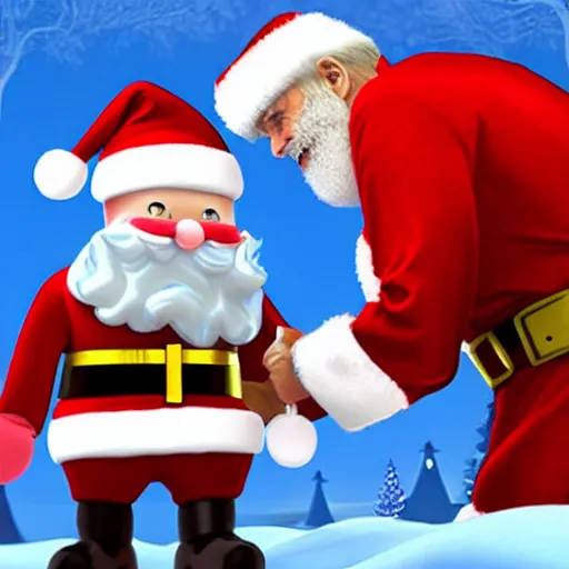 Image similar to santa chatting to jackskelington