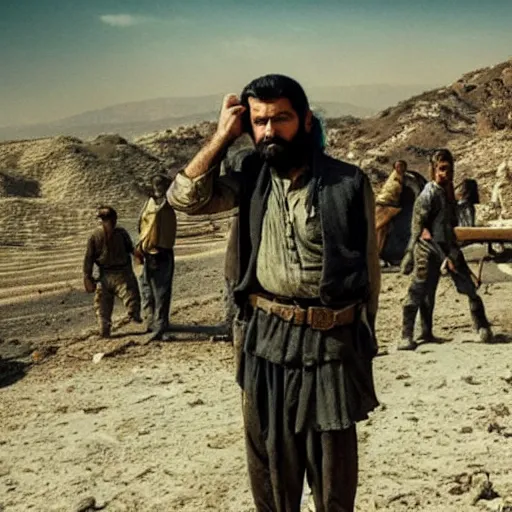 Image similar to kurdish capitalist in a movie directed by christopher nolan, movie still frame, promotional image, imax 7 0 mm footage