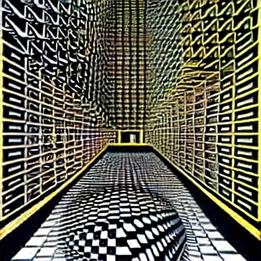 Image similar to inside a very large room with many staircases, insanely Intricate, exquisitely ornate, art by Maurits Cornelis Escher and Victor Vasarely and Rob Gonsalves