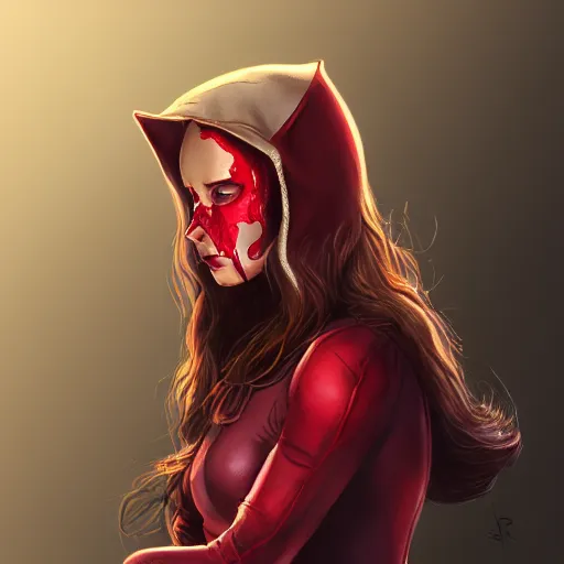 Image similar to Portrait of Wanda the scarlet witch, Marvel, crying blood, screaming, highly detailed, anger, fear, ominous background, artstation, trending on ArtStation, by smile _zPRO