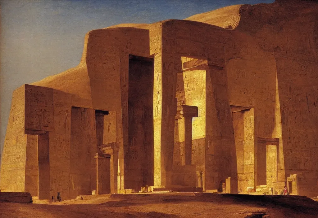 Prompt: egyptian tomb of pharaoh the great. by jmw turner, caspar david friedrich, jean pierre ugarte, albert bierstadt, karl heilmayer, roger dean, robert adams,