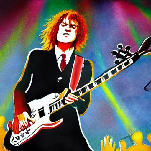Prompt: Angus Young in stage, painting