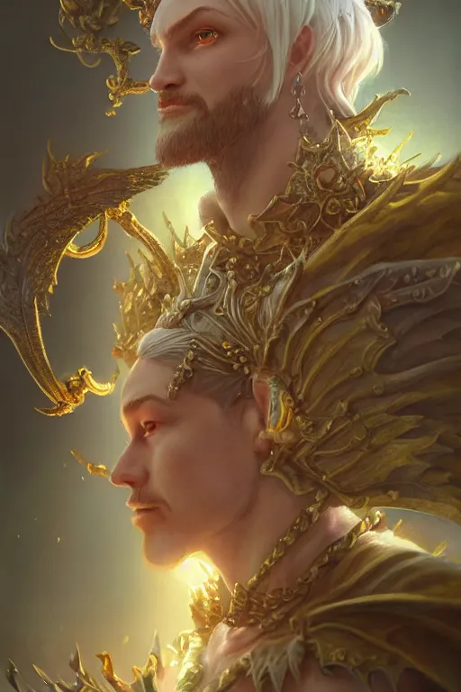 Image similar to fairy king, highly detailed, d & d, fantasy, highly detailed, digital painting, trending on artstation, concept art, sharp focus, illustration, global illumination, ray tracing, realistic shaded, art by artgerm and greg rutkowski and fuji choko and viktoria gavrilenko and hoang lap,