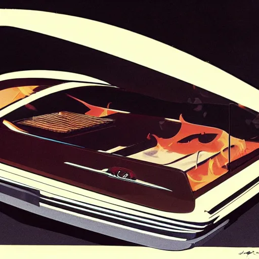 Prompt: concept art for a car with built - in bbq pit, illustrated by syd mead, high quality