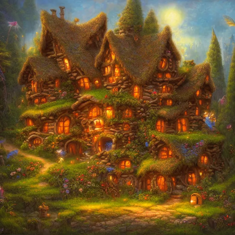 Image similar to whimsical faerie log house by Justin Gerard, 4k