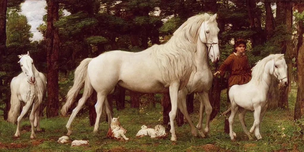 Image similar to 3 d precious moments plush horse, realistic fur, master painter and art style of john william waterhouse and caspar david friedrich and philipp otto runge