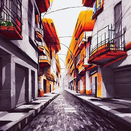 Image similar to cozy city street art style of aenami, alena