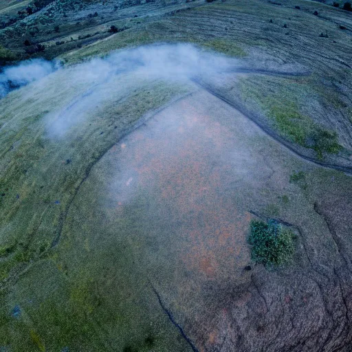 Image similar to an aerial photograph of a landscape made of greasy skin, folds of belly flab, skin, veins, bruises, scabs, warts, acne, highly detailed, wide angle lens, depth of field, distance fog, even lighting, hdri