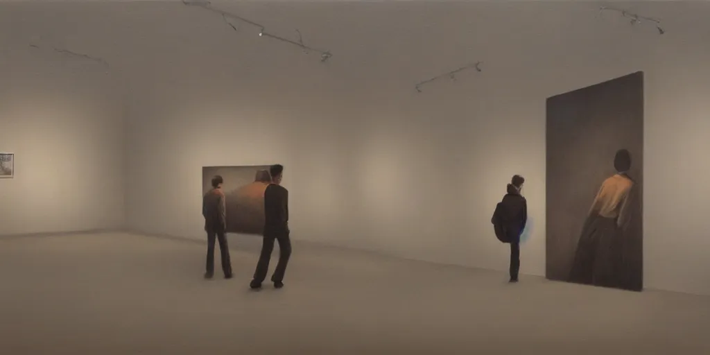 Image similar to an art gallery with pictures in the style of tim eitel