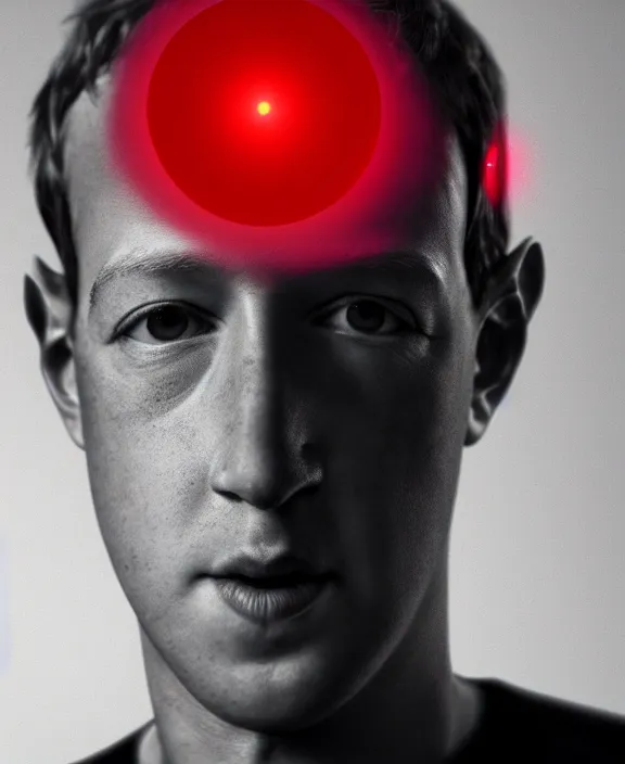 Prompt: Mark Zuckerberg with a glowing red cybernetic eye implant by Steohan Martiniere and Peter Mohrbacher, 4k resolution, detailed