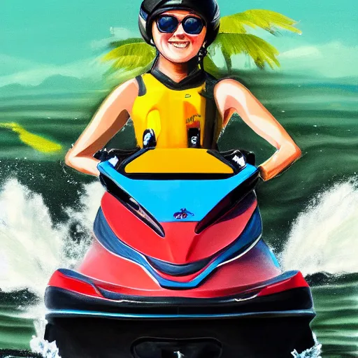 Prompt: mary saotome in a jet ski. portrait illustration