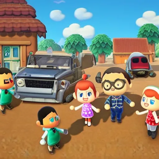 Image similar to village from animal crossing going on a shooting rampage