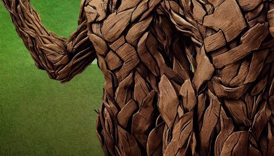 Prompt: realistic groot made of cardboard!! Cinematic, 8k, render, film still