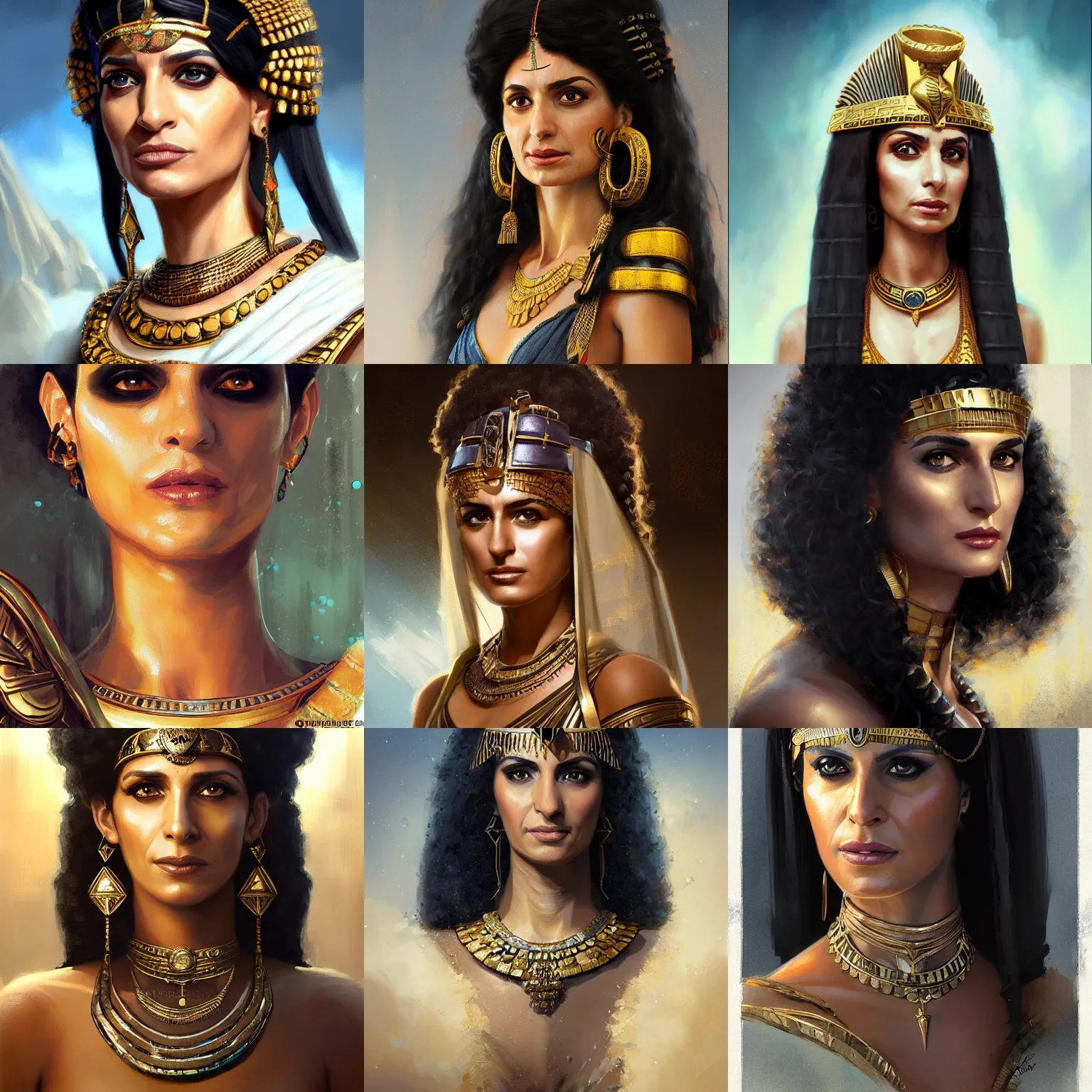 Image similar to melina kanakaredes as cleopatra, art by artgerm and greg rutkowski and magali villeneuve, portrait, highly detailed, digital painting, trending on artstation, concept art, sharp focus, illustration