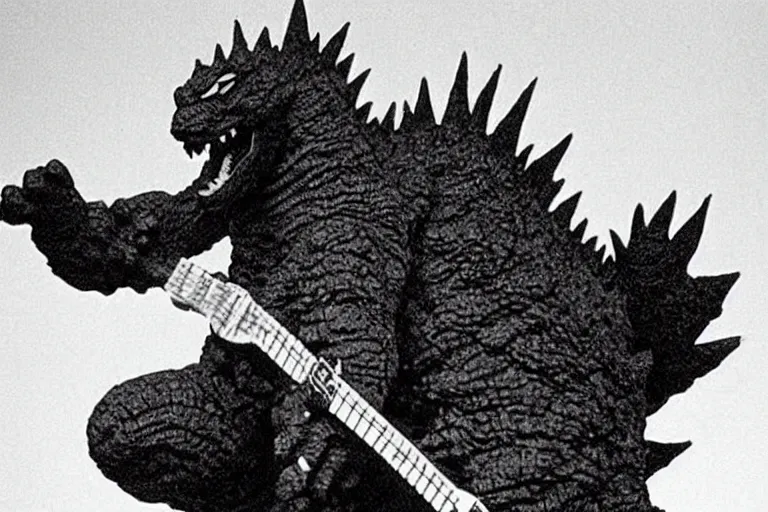 Image similar to godzilla playing the electric guitar