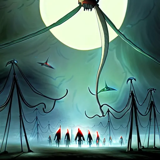 Image similar to war of the worlds 2 0 0 5 movie, artstation, cartoon, elegant, highly detailed, digital painting, concept art, smooth, sharp focus, illustration, art by studio ghibli