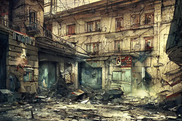 Prompt: derelict soviet, concept art, kyiv streen, ukrainian city, street cinematic clean art darek zabrocki, digital art,