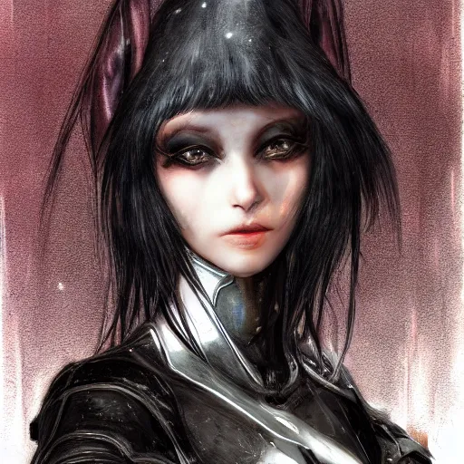 Image similar to portrait of a female dark elf by ayami kojima, she is about 2 0 years old, american, black hair, introvert, she is wearing a modern witch tactical gear, scifi, highly detailed portrait, digital painting, artstation, concept art, smooth, sharp foccus ilustration, artstation hq