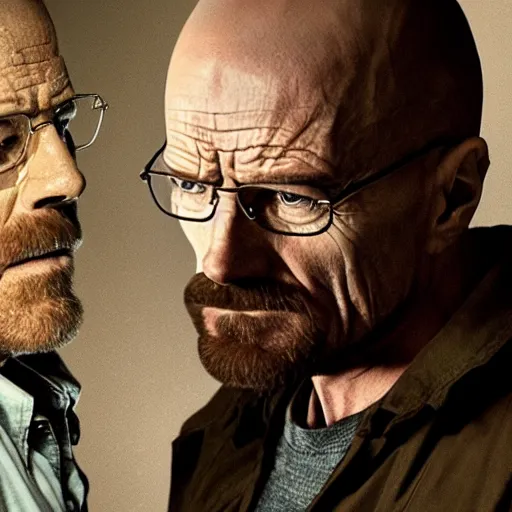 Image similar to walter white face to face with rick grimes