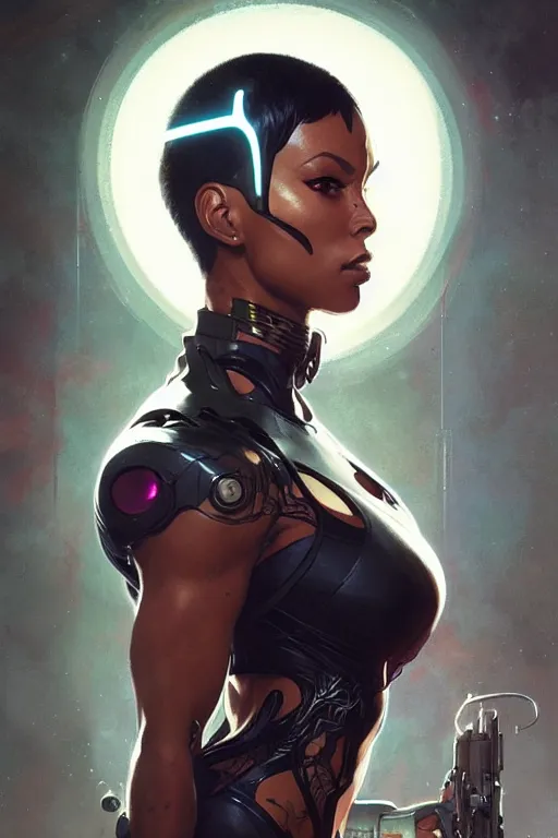 Prompt: cyborg Normani as aeon flux profile picture by Greg Rutkowski, dynamic pose, intricate, futuristic, fantasy, elegant, by Stanley Artgerm Lau, greg rutkowski, thomas kindkade, alphonse mucha, loish, norman Rockwell,