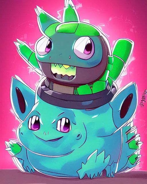 Prompt: lofi BioPunk Pokemon Bulbasaur portrait Pixar style by Tristan Eaton Artgerm