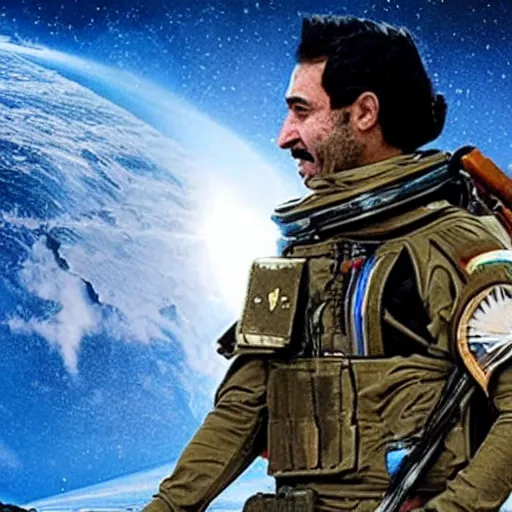 Image similar to kurdish astronaut holding a kurdistan flag in a movie directed by christopher nolan, movie still frame, promotional image, imax 7 0 mm footage