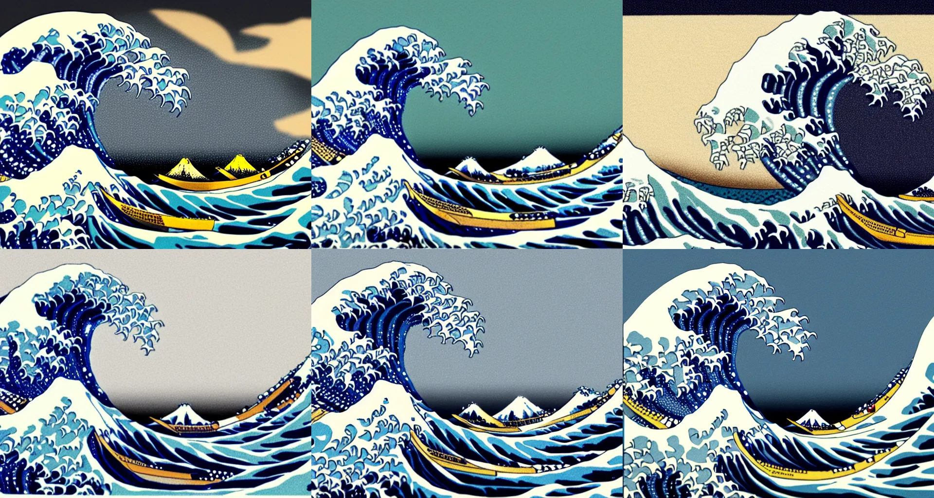 Prompt: The Great Wave Off Kanagawa made from wireframe graphics