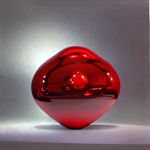 Prompt: chrome spheres on a red cube by alan oldham