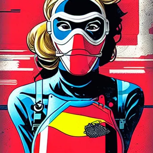 Prompt: portrait of a female diver with mask by MARVEL comics and Sandra Chevrier